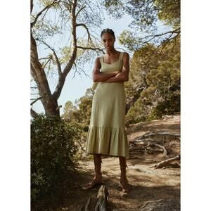 Mango Gingham Check Midi Dress Size 6 Green Tan Square Neck Summer Cottagecore